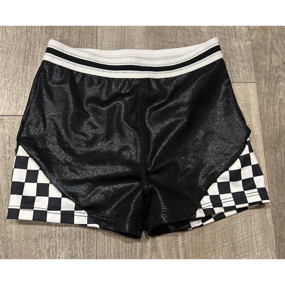 More Than Magic Girls XS 4/5 Shorts Black/White Checkers Gymnastics Dance‎